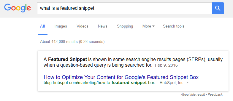featured snippet example